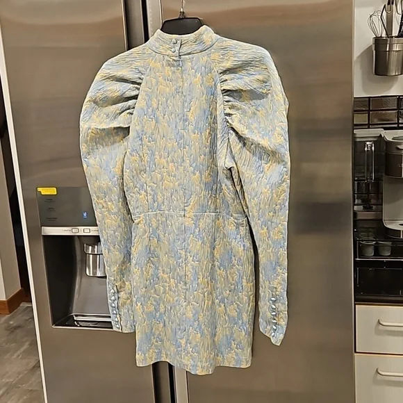 💕ROTATE💕 Button-Detailed Ruched Crinkled-Jacquard Mini Dress Angel Fall 8 NWOT - Picture 13 of 16